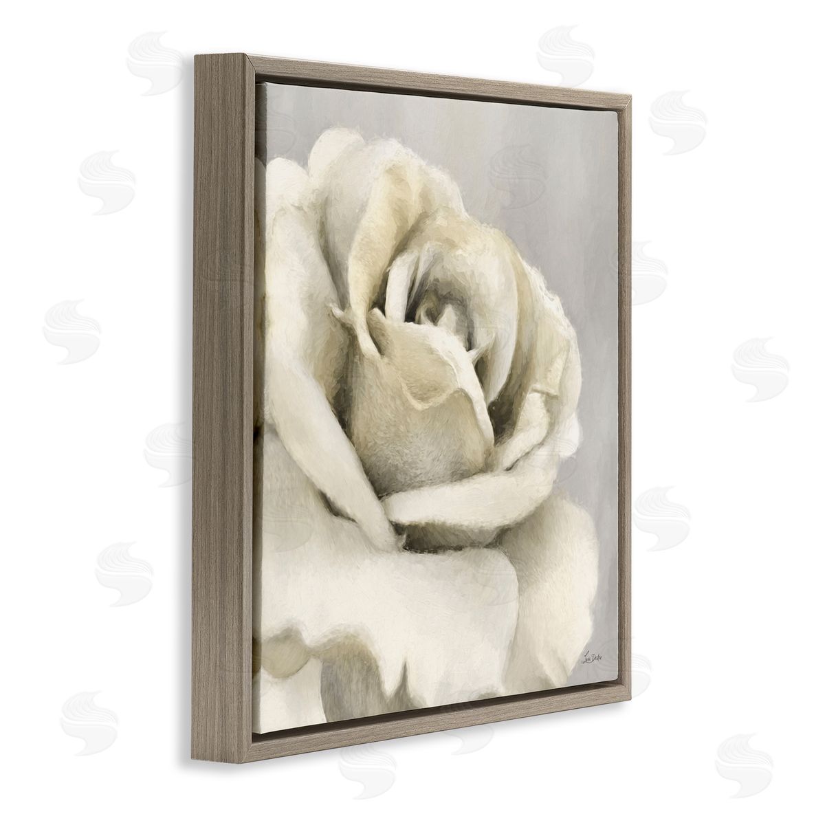 Curling Rose Petals Brown Floating Frame Canvas Wall Art, Home Decor by Lori Deiter