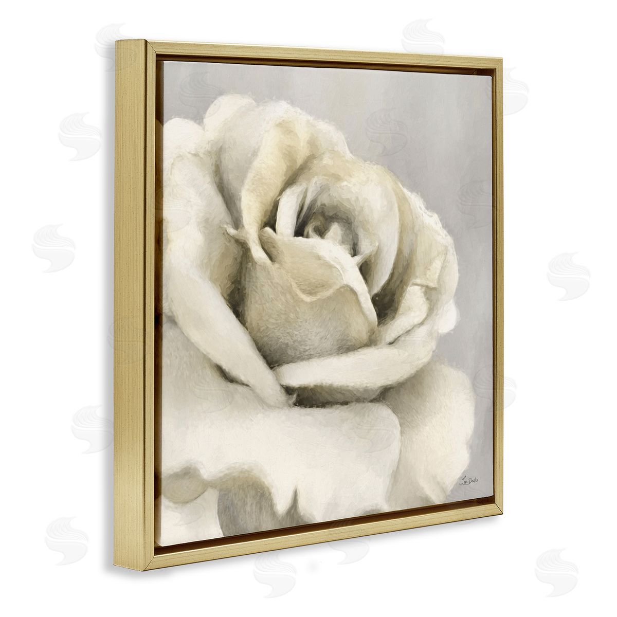 Curling Rose Petals Gold Floating Frame Canvas Wall Art, Home Decor by Lori Deiter