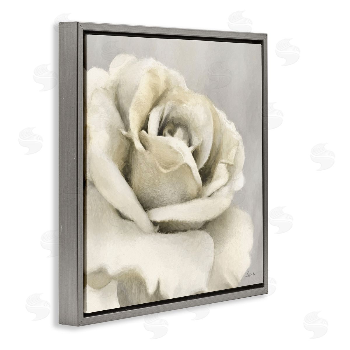 Curling Rose Petals Grey Floating Frame Canvas Wall Art, Home Decor by Lori Deiter