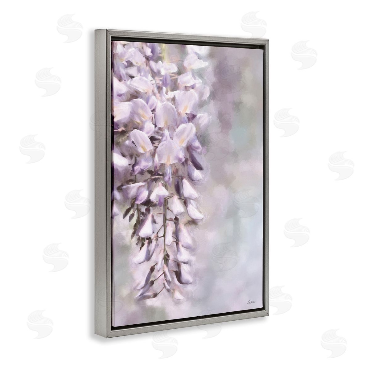 Soft Foxglove Petals Grey Floating Frame Canvas Wall Art, Home Decor by Lori Deiter