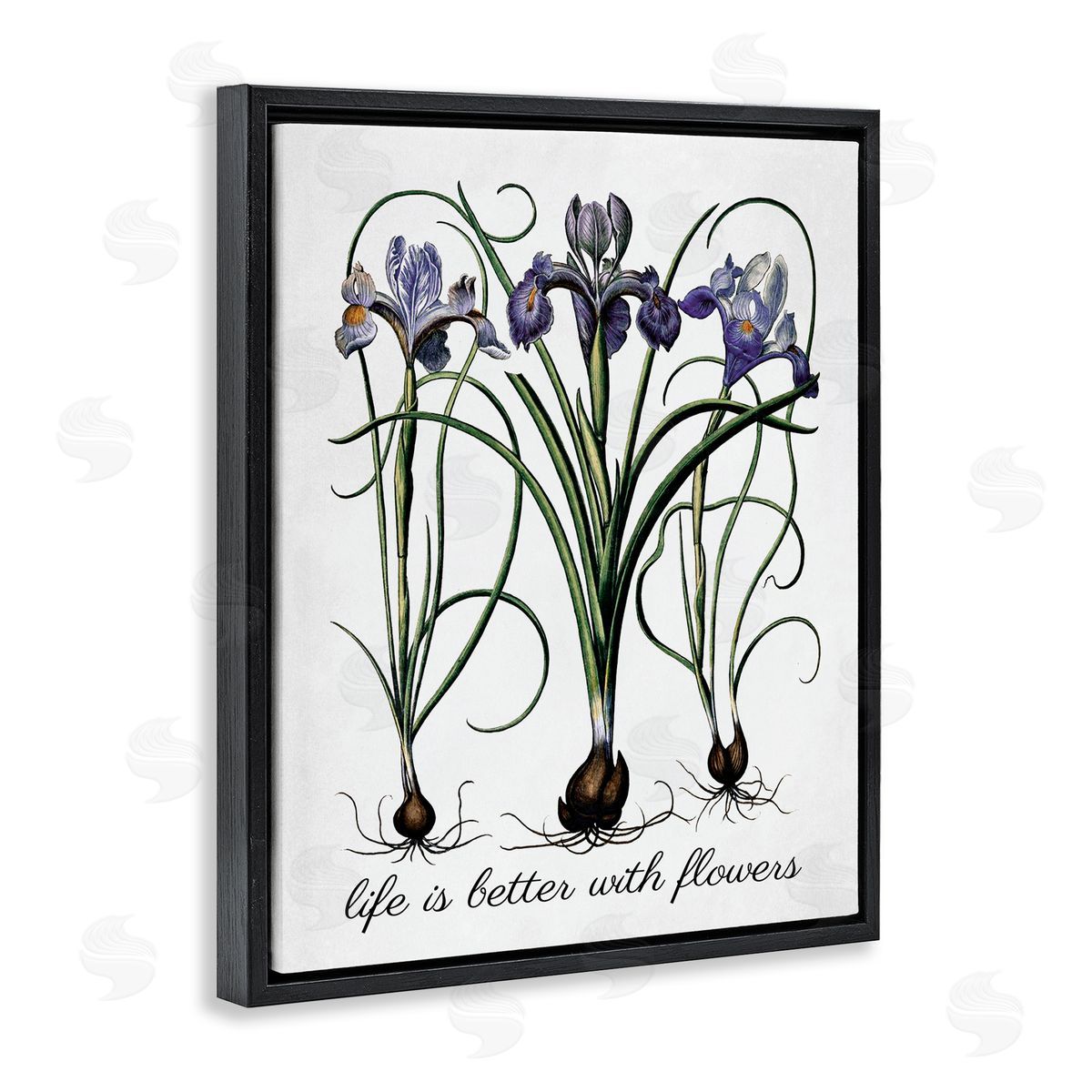 Better With Flowers Black Floating Frame Canvas Wall Art, Home Decor by Lettered and Lined