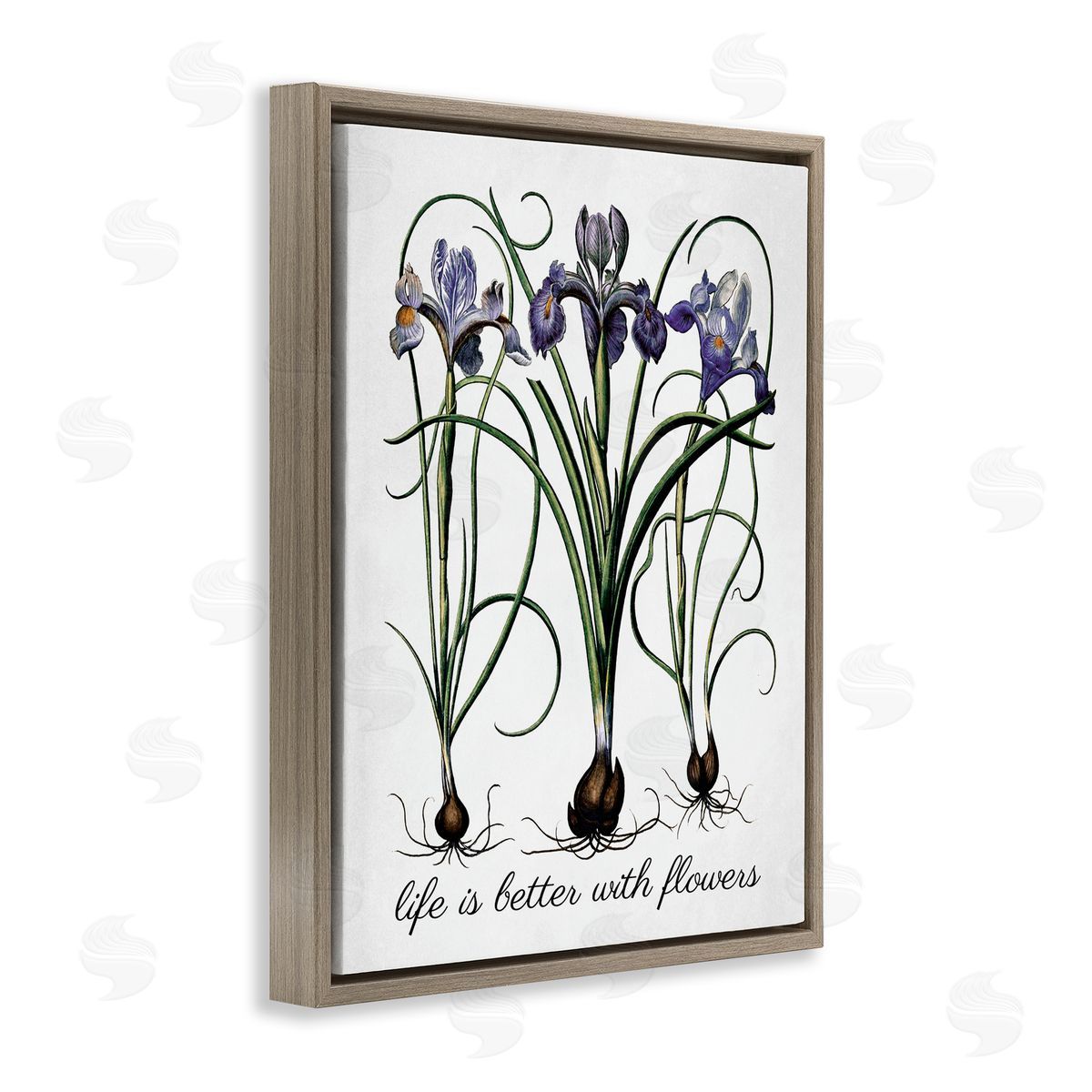 Better With Flowers Brown Floating Frame Canvas Wall Art, Home Decor by Lettered and Lined