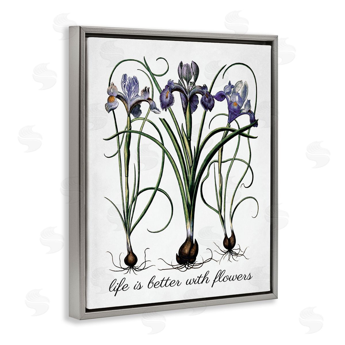 Better With Flowers Grey Floating Frame Canvas Wall Art, Home Decor by Lettered and Lined