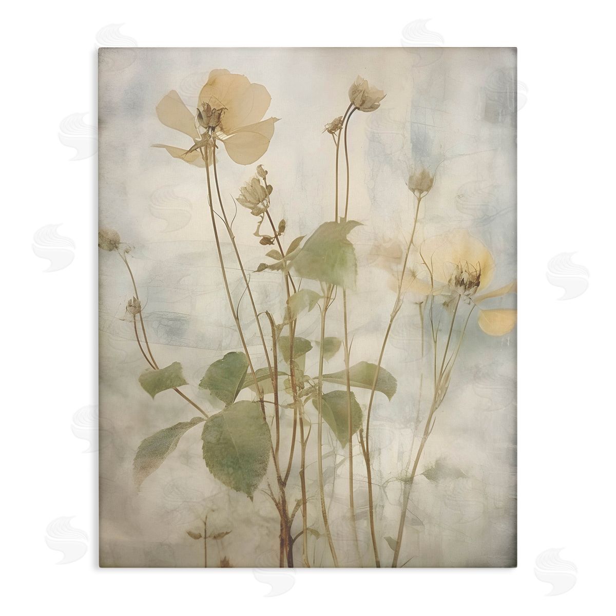 Lettered and Lined Soft Botanicals Pattern Canvas Wall Art Print