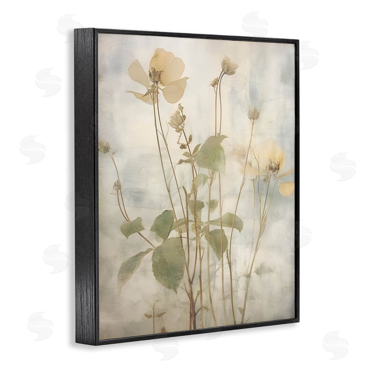 Lettered and Lined Soft Botanicals Pattern Black Framed Giclee Wall Art Print