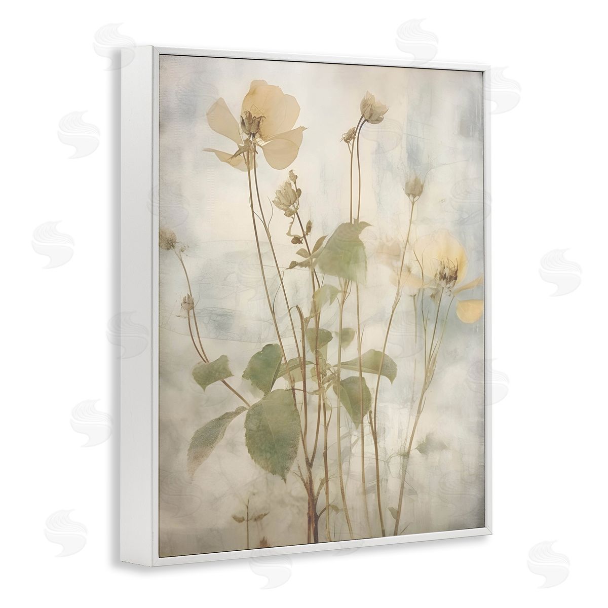 Lettered and Lined Soft Botanicals Pattern White Framed Giclee Wall Art Print