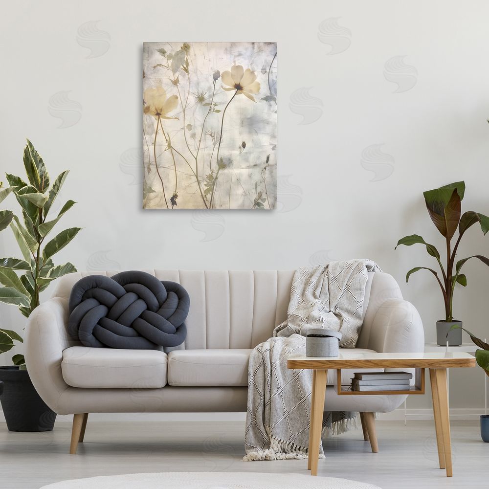 Lettered and Lined Soft Neutral Botanicals Canvas Wall Art Print in Room