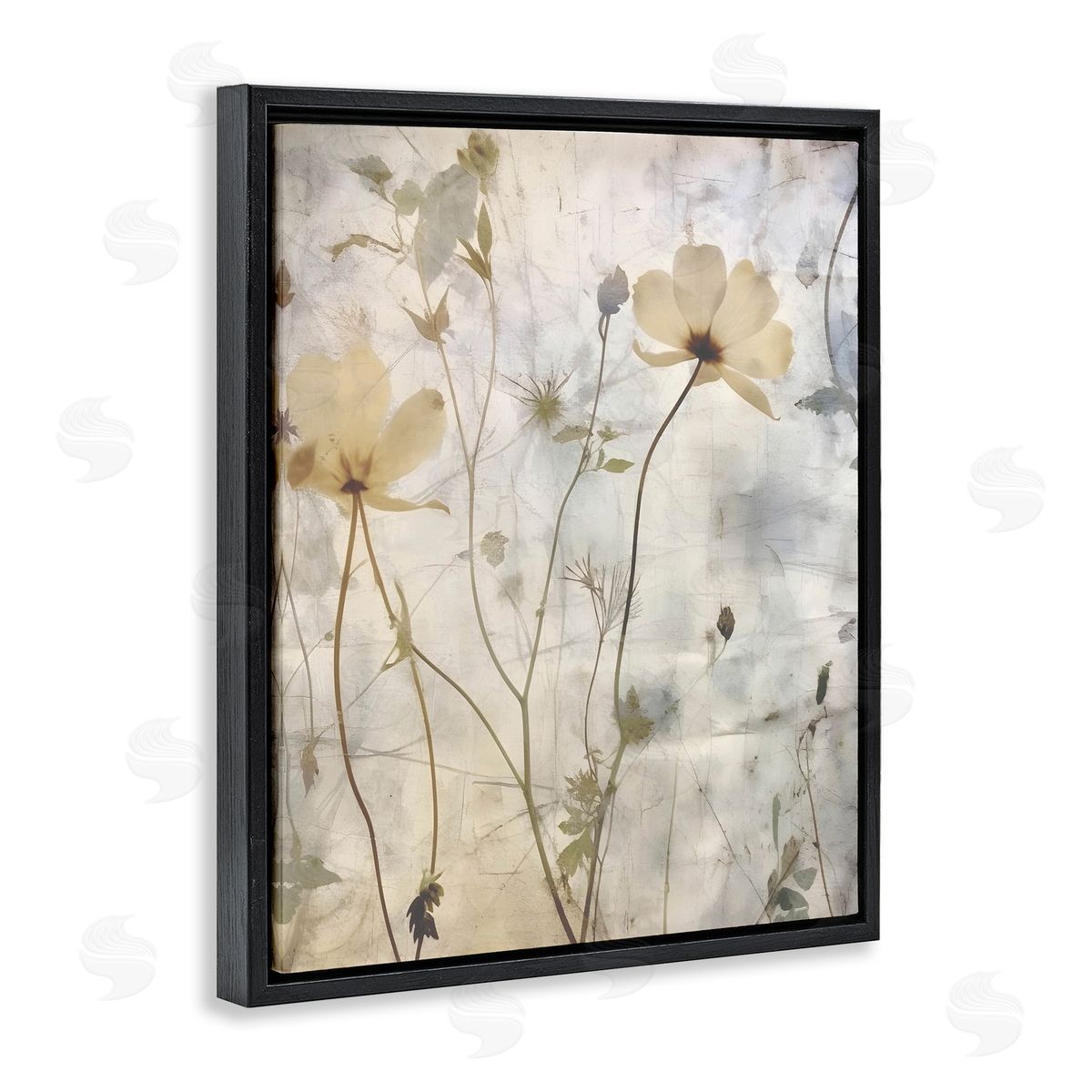 Lettered and Lined Soft Neutral Botanicals Black Floating Frame Canvas Wall Art Print