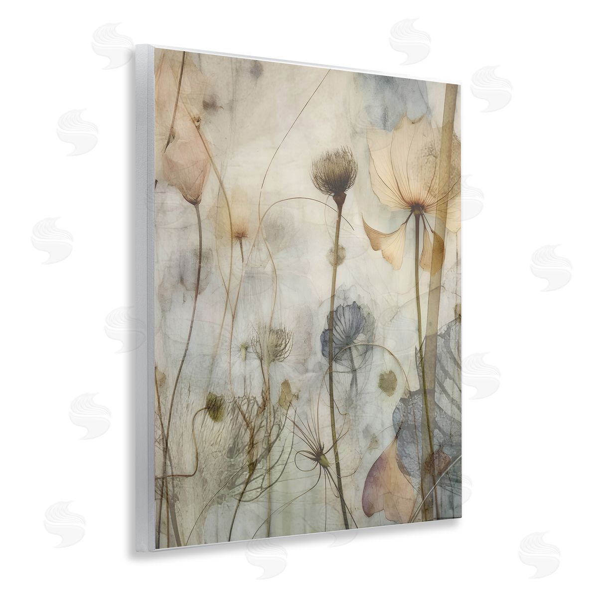 Lettered and Lined Subtle Botanicals Pattern Wooden Wall Plaque Art Print