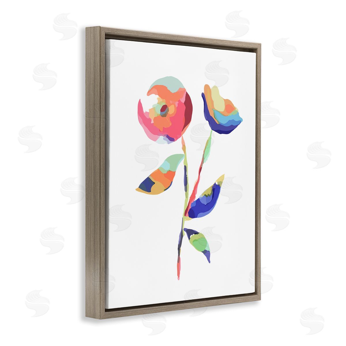 Lisa Nohren Mosaic Flower Buds Brown Floating Frame Canvas Wall Art Print