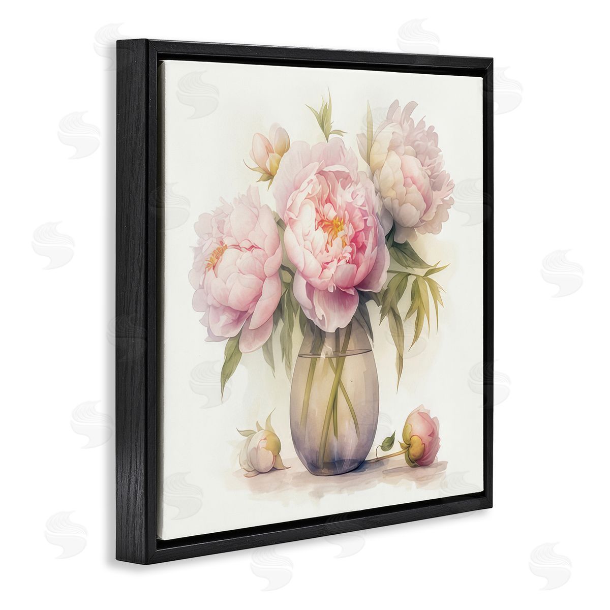 LSR Design Studio Charming Pink Peonies Black Floating Frame Canvas Wall Art Print