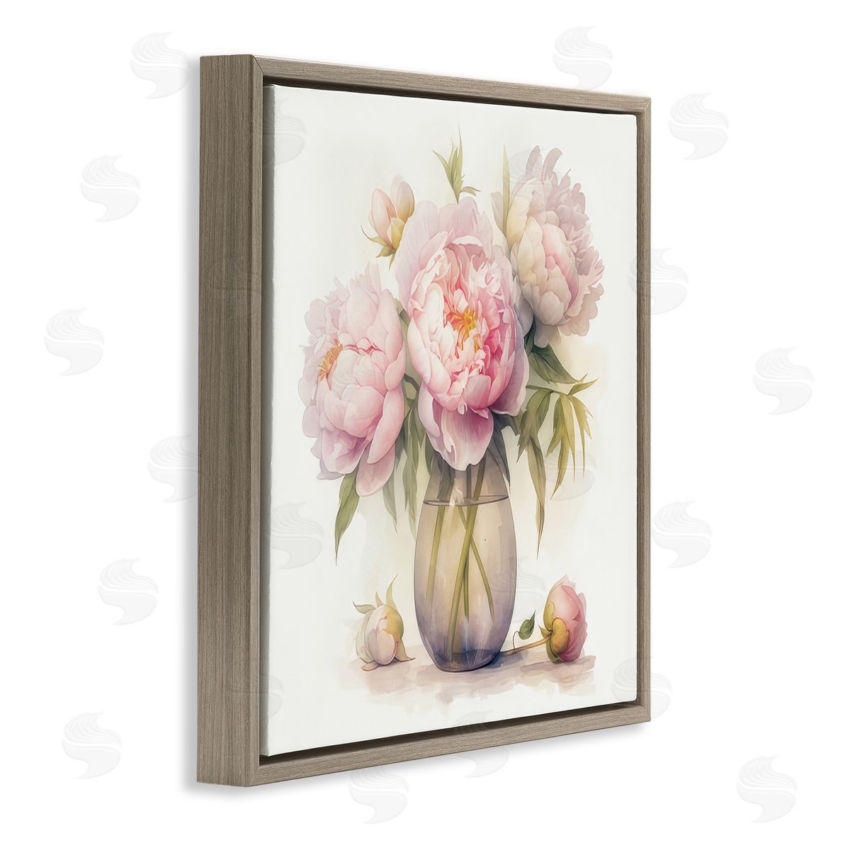 LSR Design Studio Charming Pink Peonies Brown Floating Frame Canvas Wall Art Print