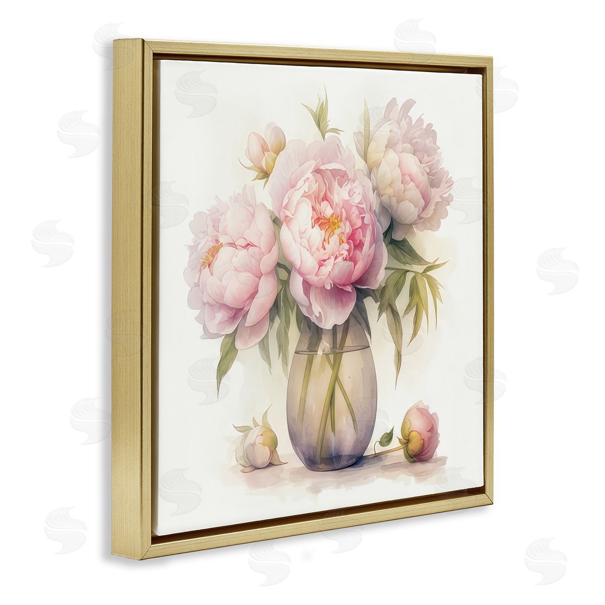 LSR Design Studio Charming Pink Peonies Gold Floating Frame Canvas Wall Art Print