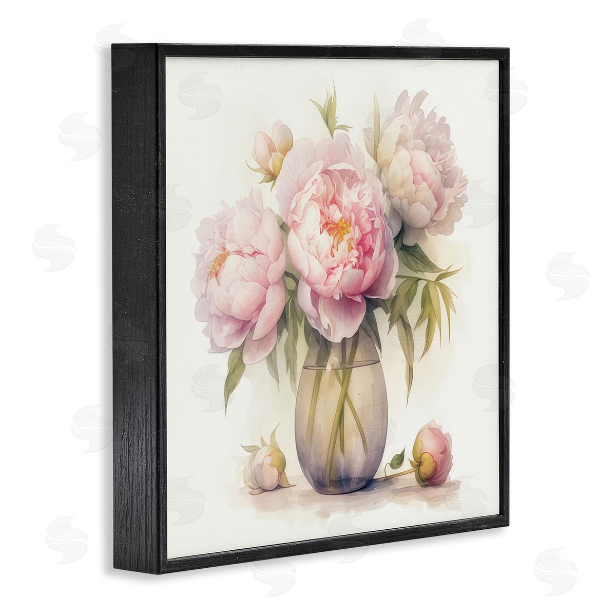 LSR Design Studio Charming Pink Peonies Black Framed Giclee Wall Art Print