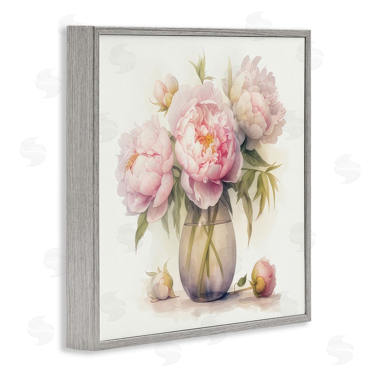 LSR Design Studio Charming Pink Peonies Gray Framed Giclee Wall Art Print