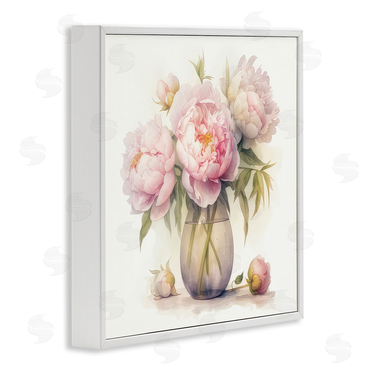 LSR Design Studio Charming Pink Peonies White Framed Giclee Wall Art Print