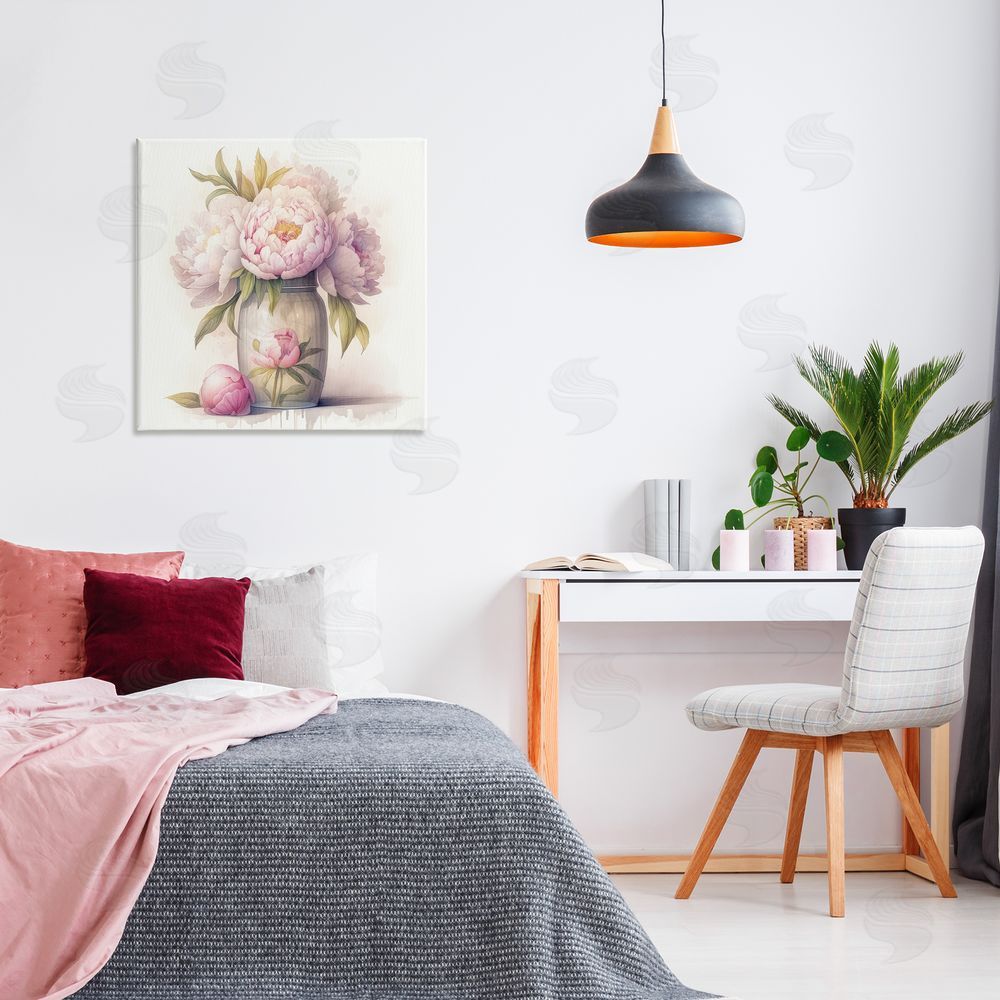 LSR Design Studio Soft Pink Peonies Canvas Wall Art Print in Room