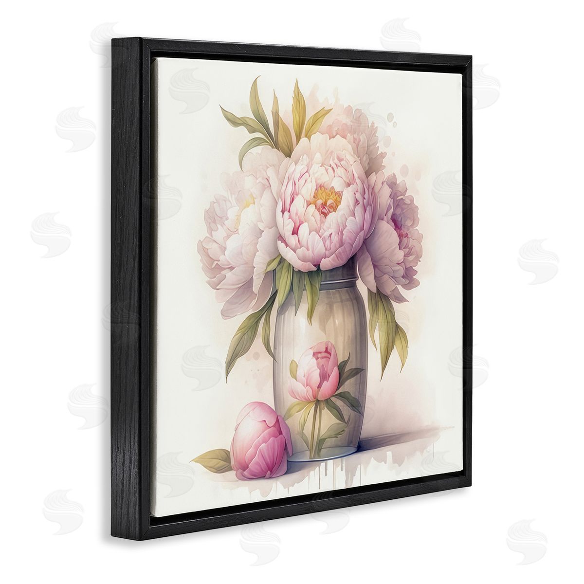 LSR Design Studio Soft Pink Peonies Black Floating Frame Canvas Wall Art Print