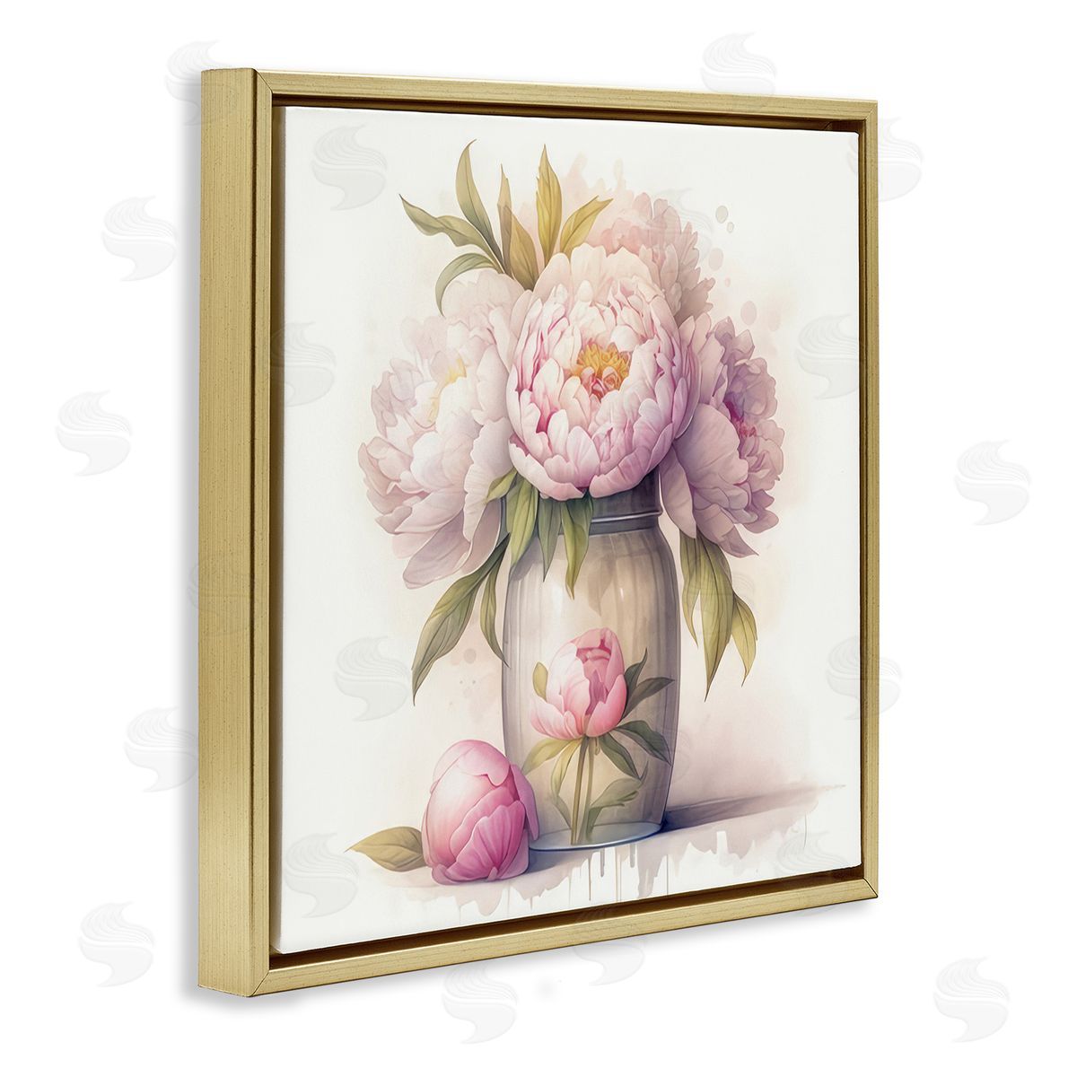 LSR Design Studio Soft Pink Peonies Gold Floating Frame Canvas Wall Art Print