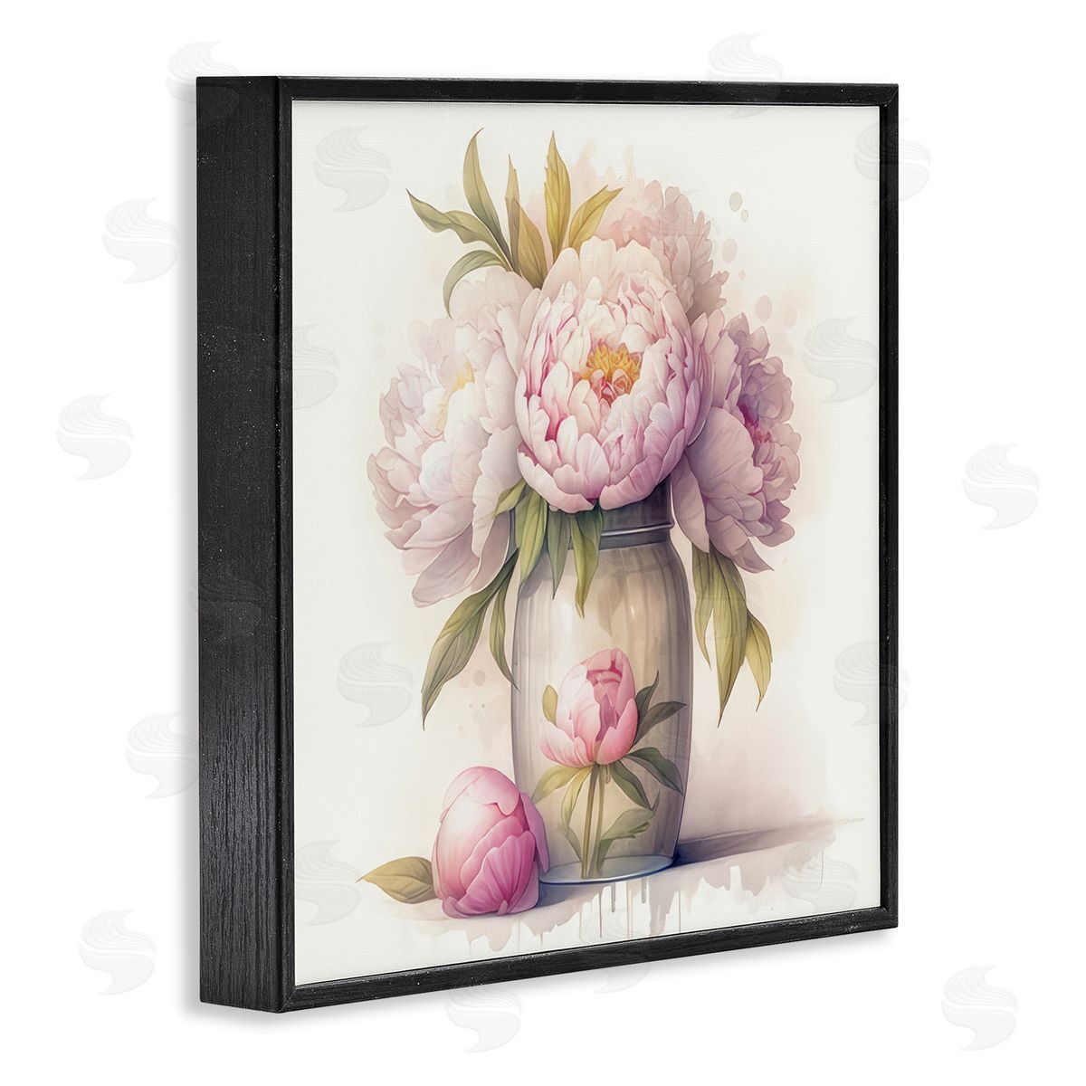 LSR Design Studio Soft Pink Peonies Black Framed Giclee Wall Art Print