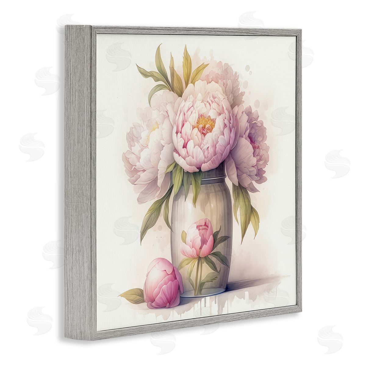 LSR Design Studio Soft Pink Peonies Gray Framed Giclee Wall Art Print