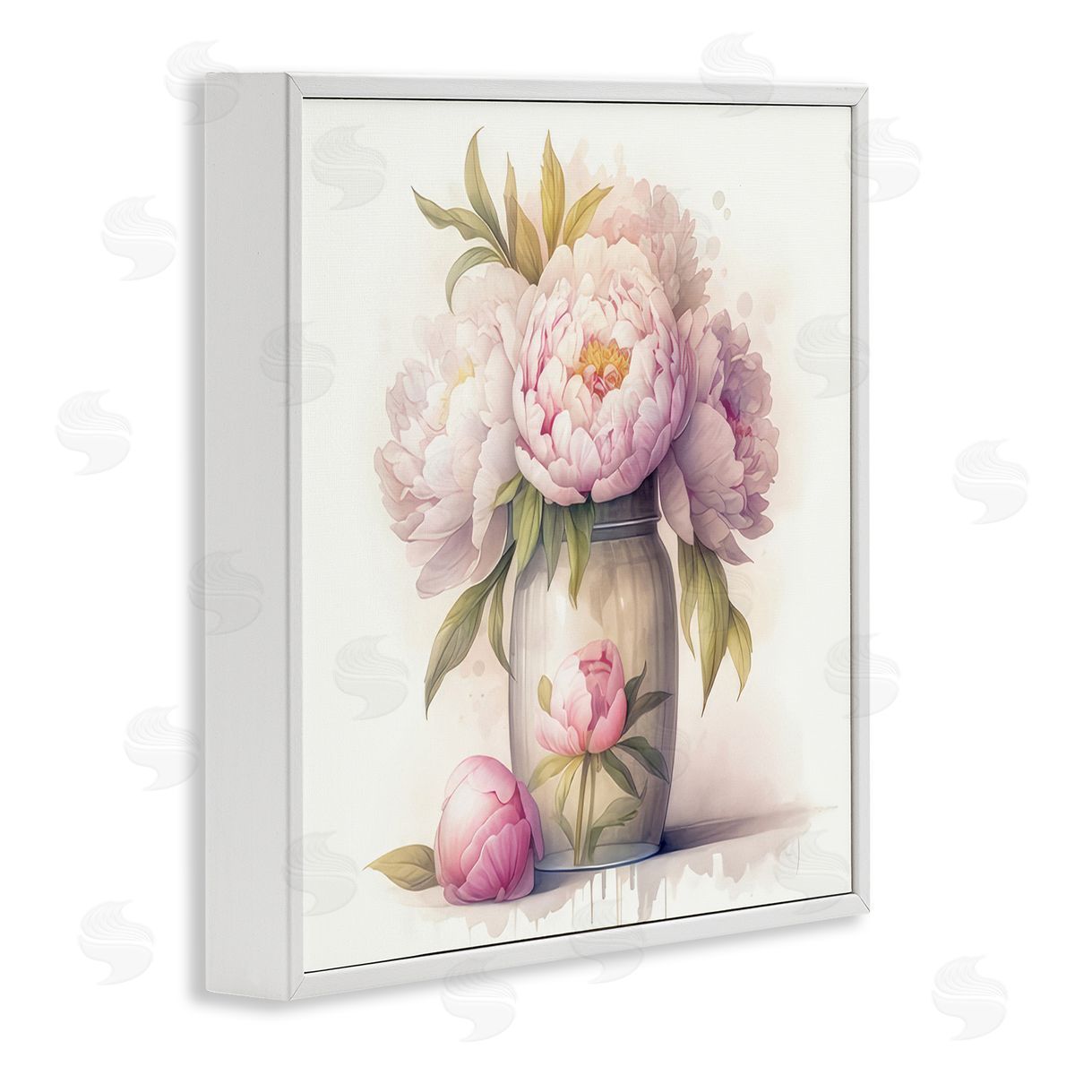 LSR Design Studio Soft Pink Peonies White Framed Giclee Wall Art Print