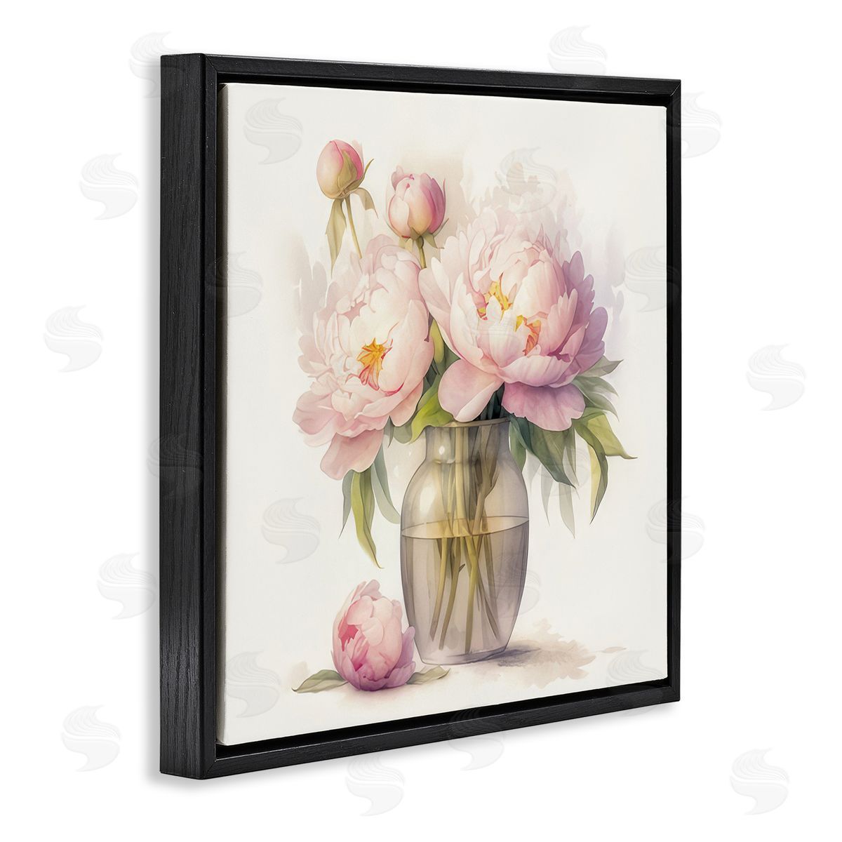 LSR Design Studio Subtle Blush Peonies Black Floating Frame Canvas Wall Art Print