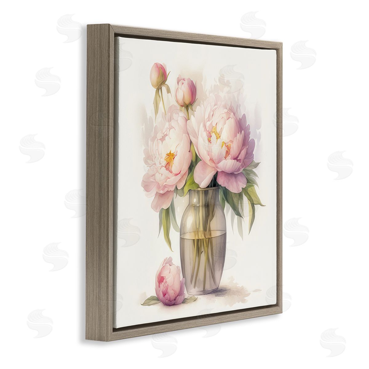 LSR Design Studio Subtle Blush Peonies Brown Floating Frame Canvas Wall Art Print