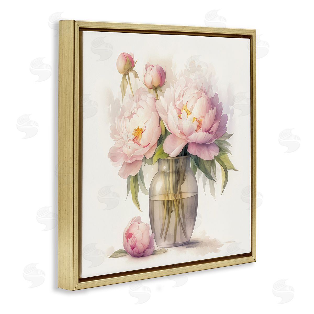 LSR Design Studio Subtle Blush Peonies Gold Floating Frame Canvas Wall Art Print
