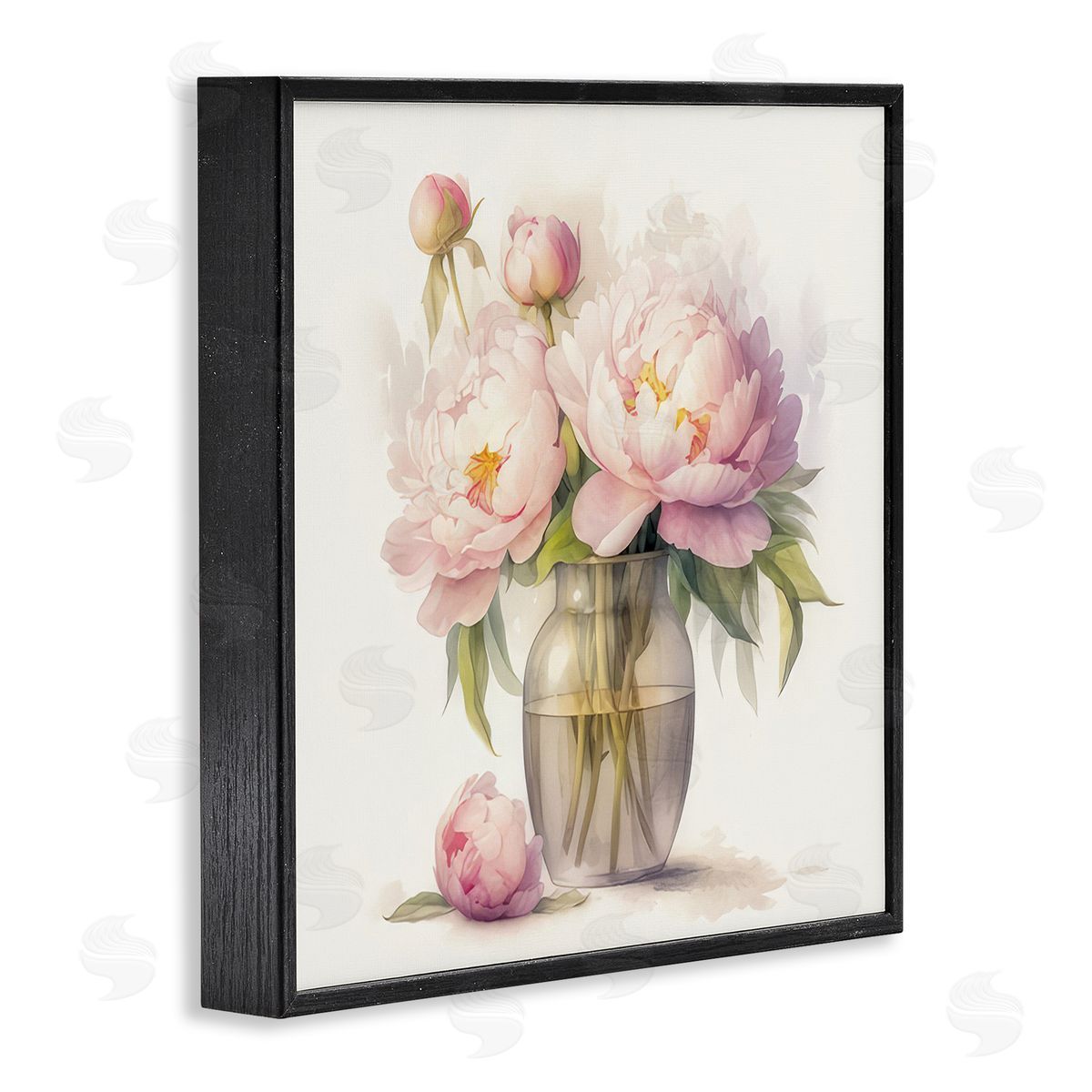 LSR Design Studio Subtle Blush Peonies Black Framed Giclee Wall Art Print