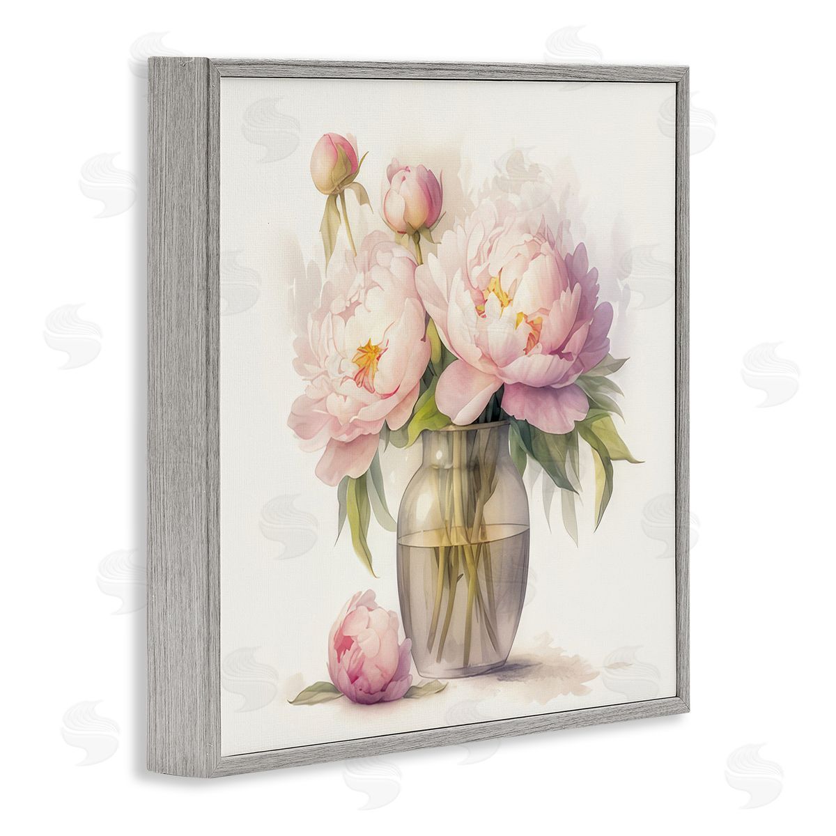 LSR Design Studio Subtle Blush Peonies Gray Framed Giclee Wall Art Print