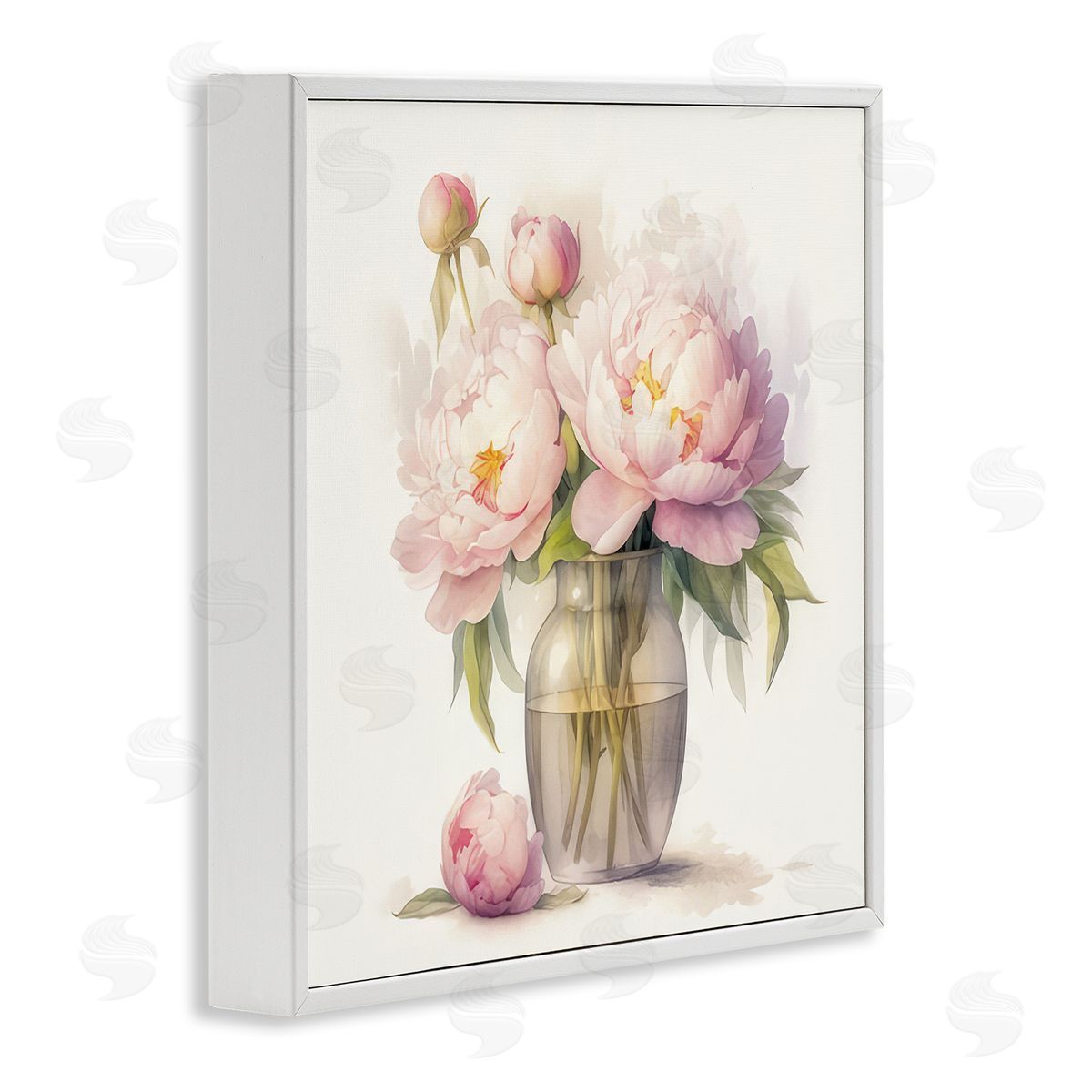 LSR Design Studio Subtle Blush Peonies White Framed Giclee Wall Art Print
