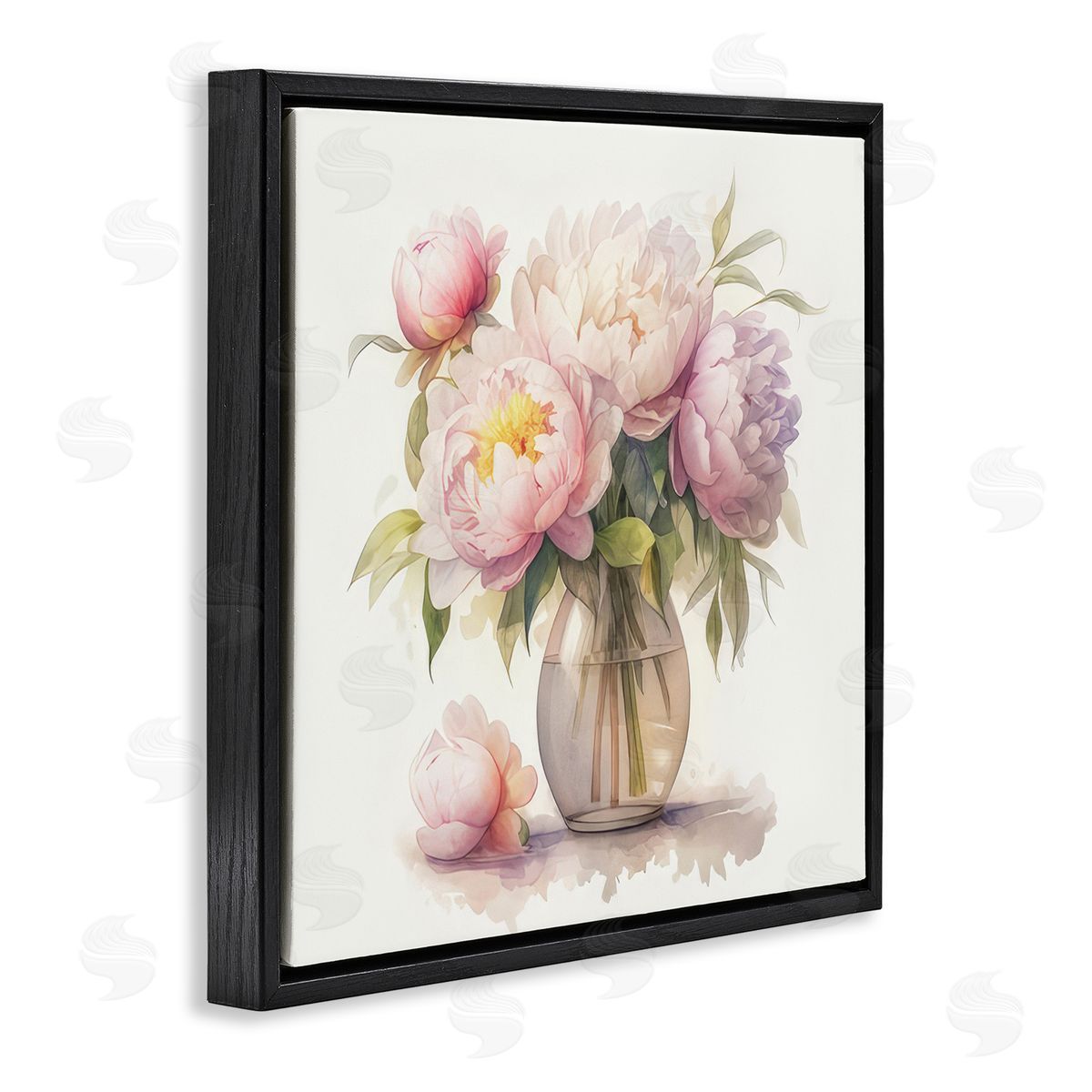 LSR Design Studio Blush Peonies Vase Black Floating Frame Canvas Wall Art Print