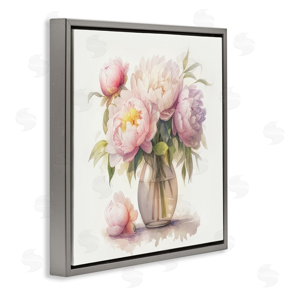 LSR Design Studio Blush Peonies Vase Gray Floating Frame Canvas Wall Art Print