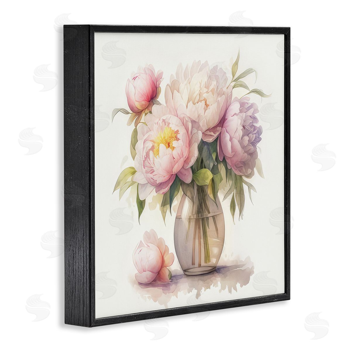 LSR Design Studio Blush Peonies Vase Black Framed Giclee Wall Art Print