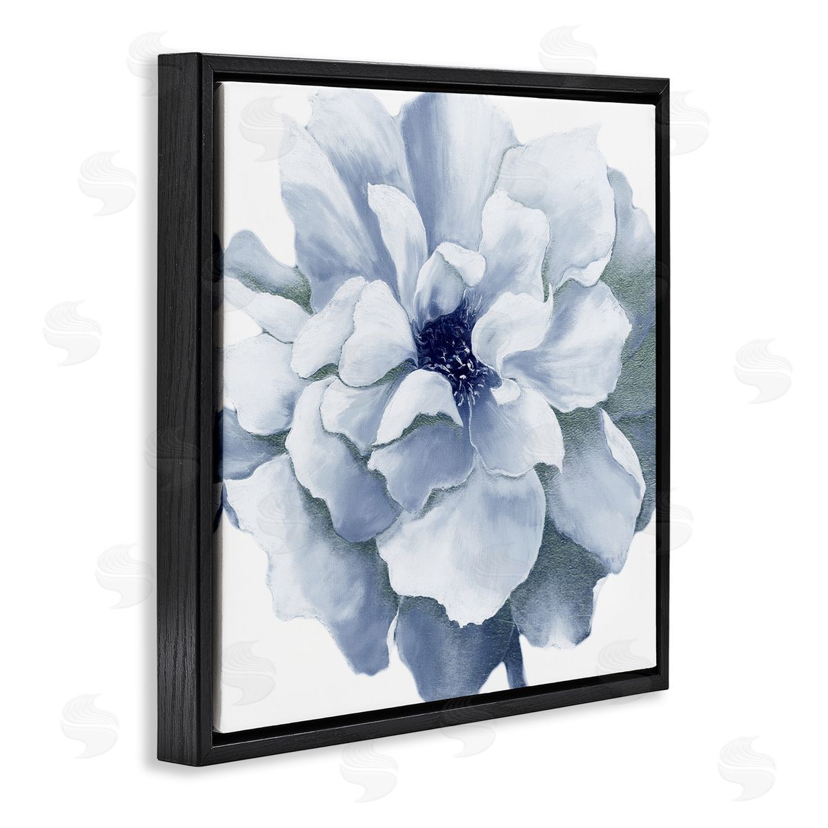 Blue Radiant Bloom Black Floating Frame Canvas Wall Art, Home Decor by Withaar
