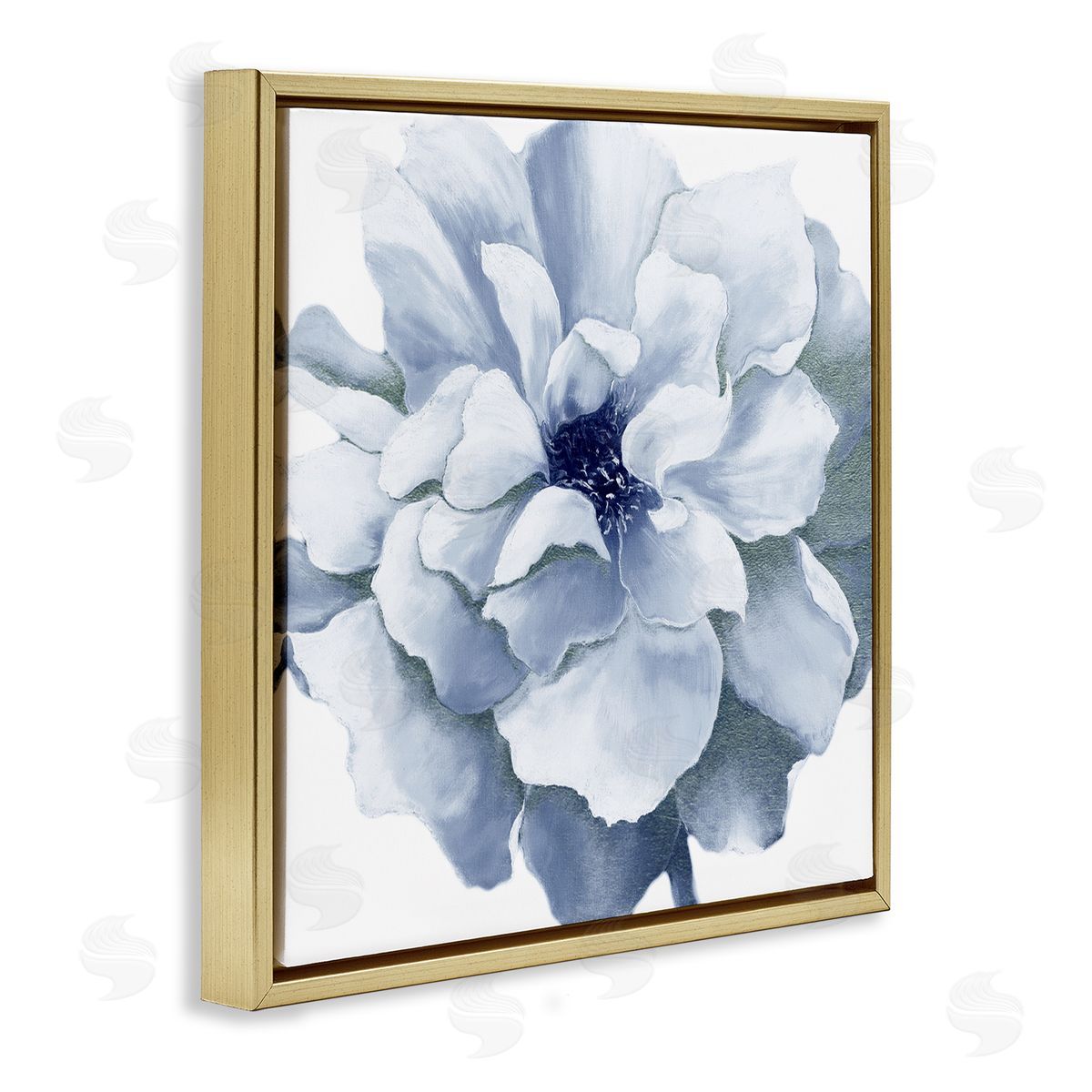 Blue Radiant Bloom Gold Floating Frame Canvas Wall Art, Home Decor by Withaar