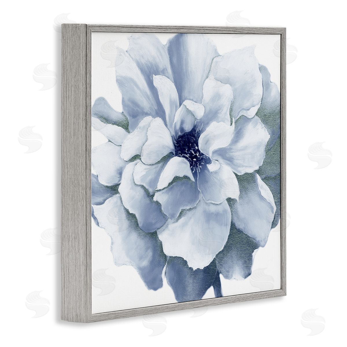 Blue Radiant Bloom Grey Frame Print Wall Art, Home Decor by Withaar