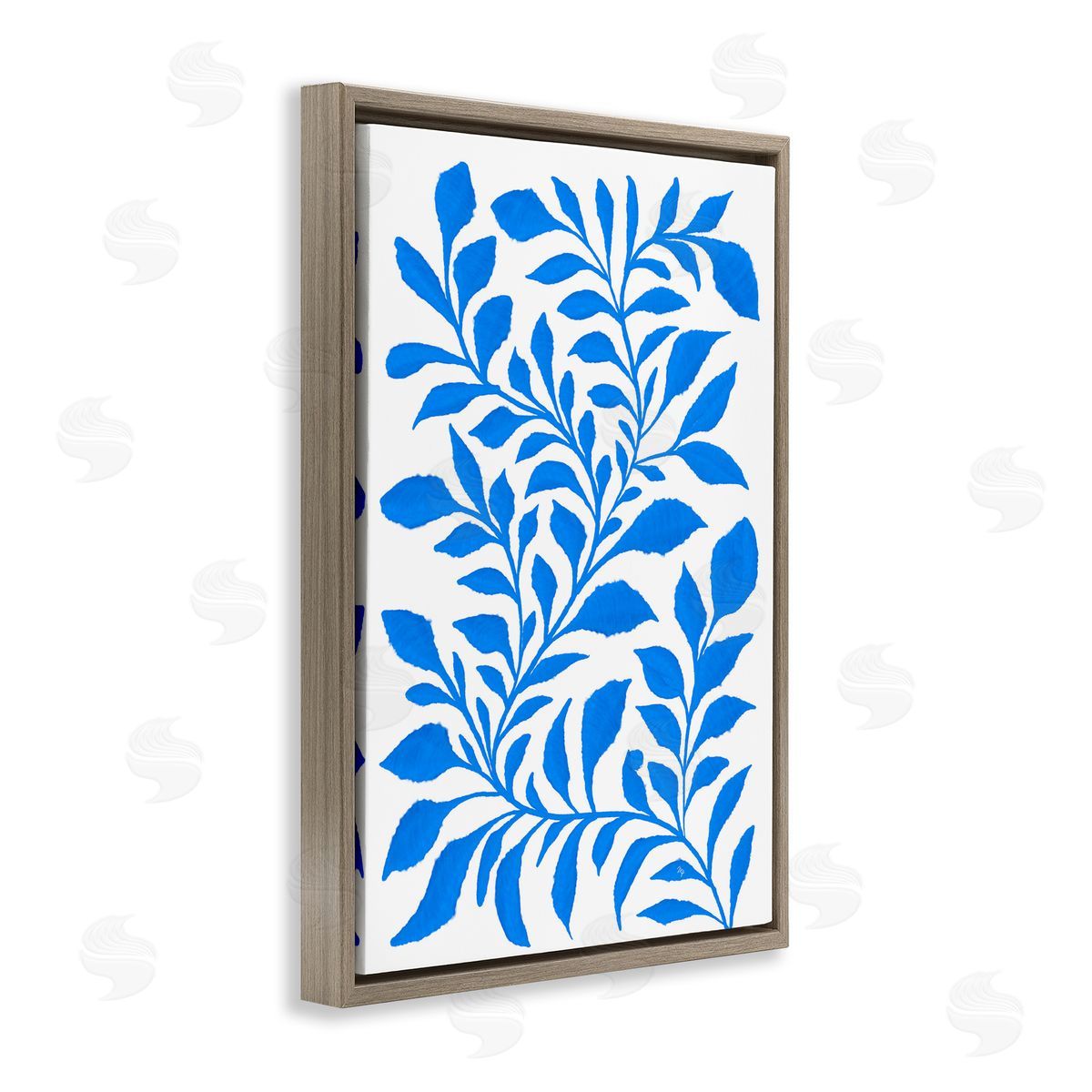 Blue Snake Plant Brown Floating Frame Canvas Wall Art, Home Decor by Martina Pavlova