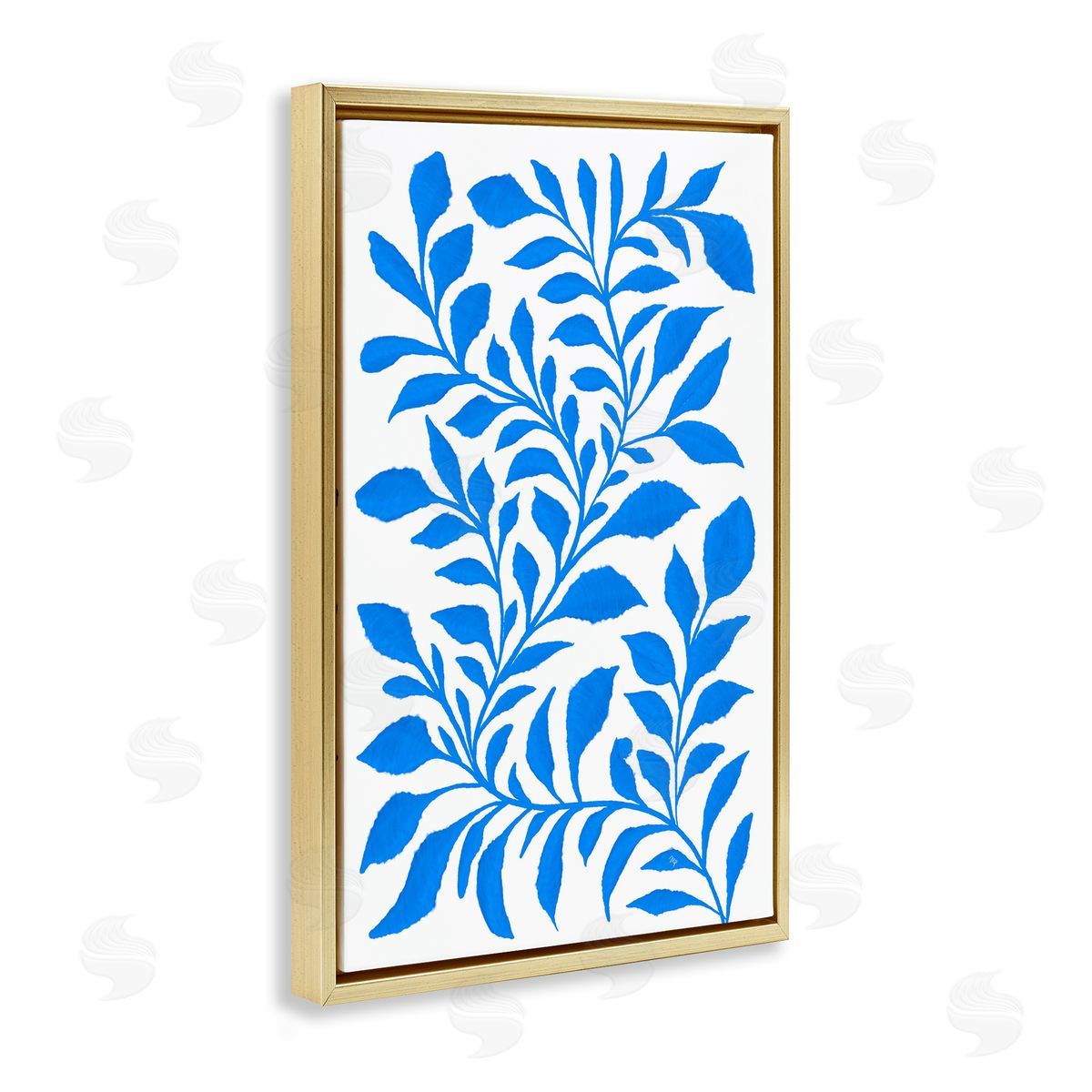 Blue Snake Plant Gold Floating Frame Canvas Wall Art, Home Decor by Martina Pavlova