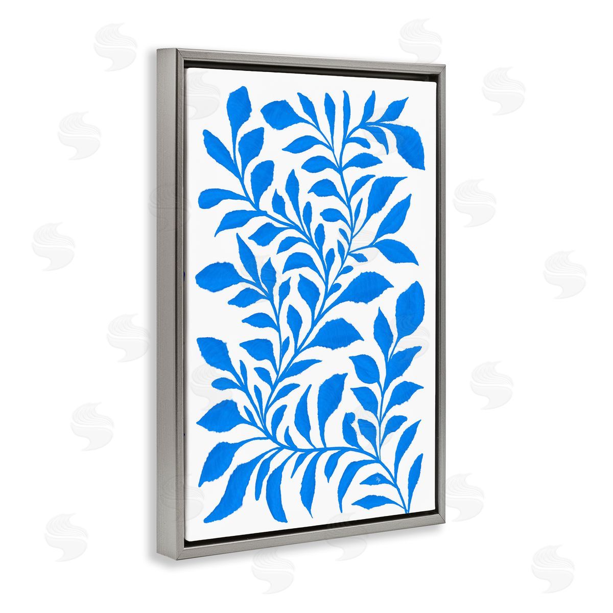 Blue Snake Plant Grey Floating Frame Canvas Wall Art, Home Decor by Martina Pavlova