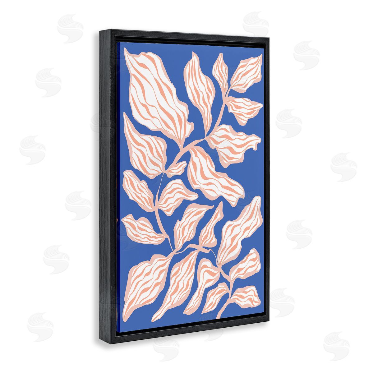 Curving Leaves Impression Black Floating Frame Canvas Wall Art, Home Decor by Martina Pavlova
