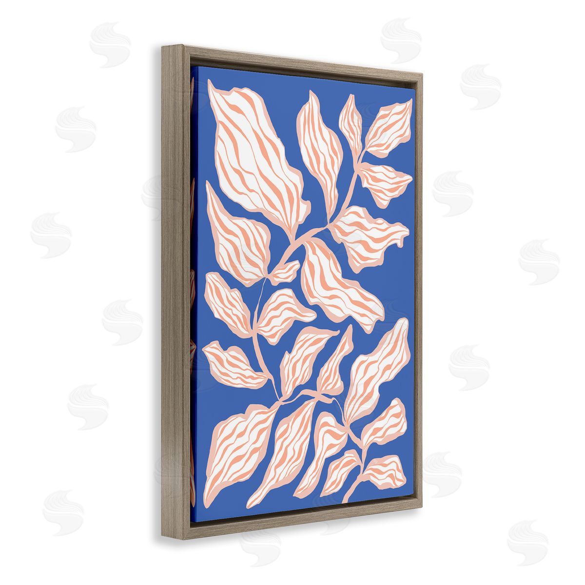 Curving Leaves Impression Brown Floating Frame Canvas Wall Art, Home Decor by Martina Pavlova