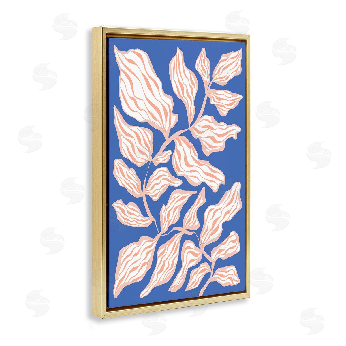 Curving Leaves Impression Gold Floating Frame Canvas Wall Art, Home Decor by Martina Pavlova