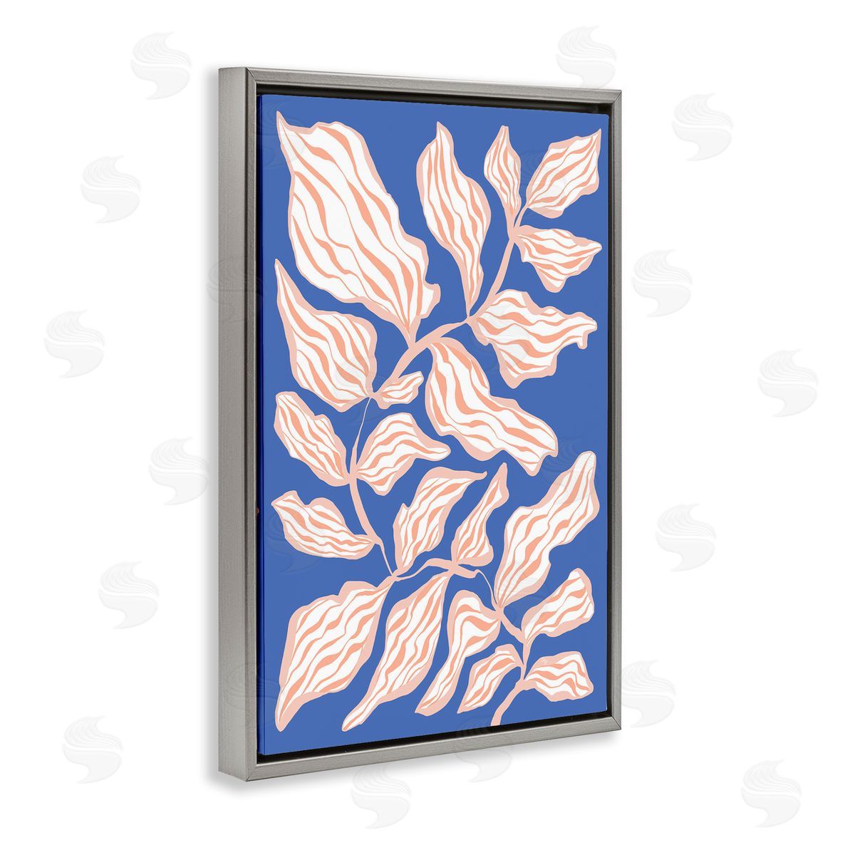 Curving Leaves Impression Grey Floating Frame Canvas Wall Art, Home Decor by Martina Pavlova