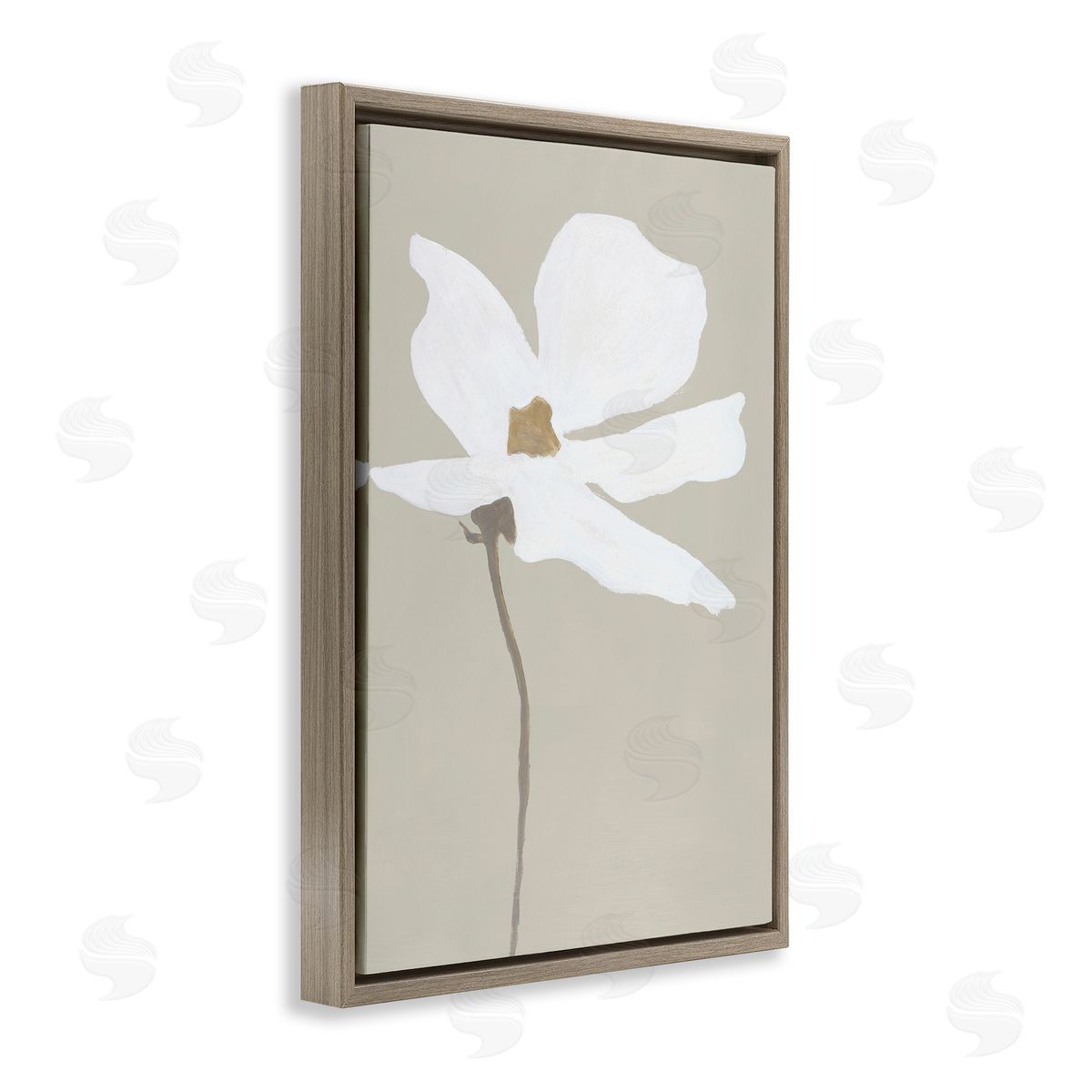White Flower Sprout Brown Floating Frame Canvas Wall Art, Home Decor by Design Fabrikken