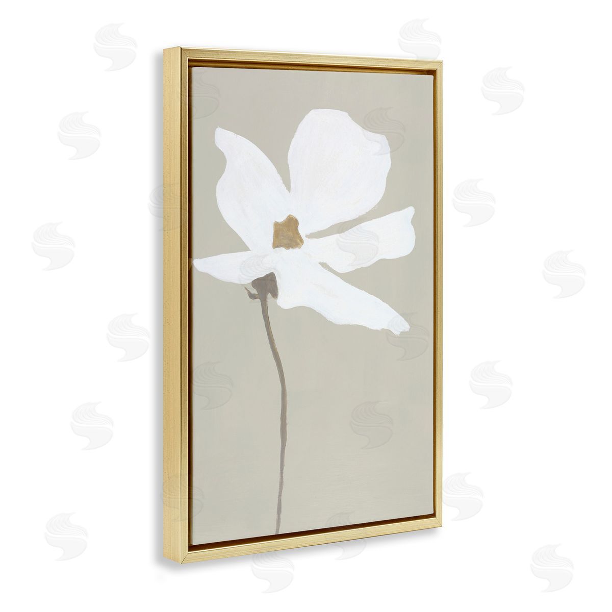 White Flower Sprout Gold Floating Frame Canvas Wall Art, Home Decor by Design Fabrikken
