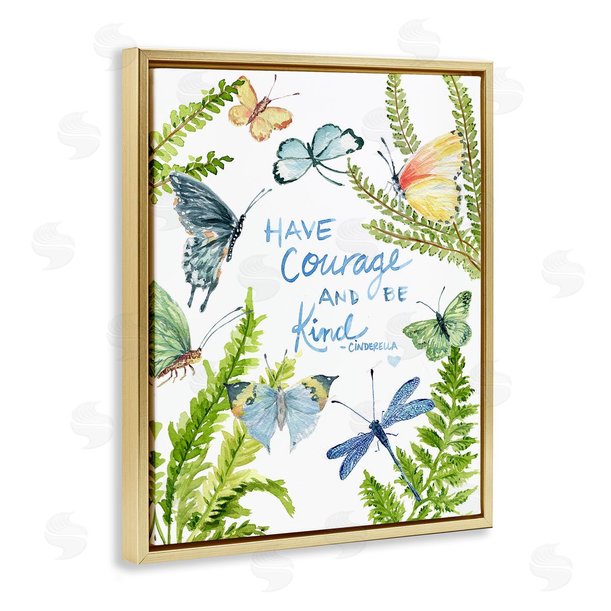 Courage and Kindness Phrase Gold Floating Frame Canvas Wall Art, Home Decor by Melissa Hyatt