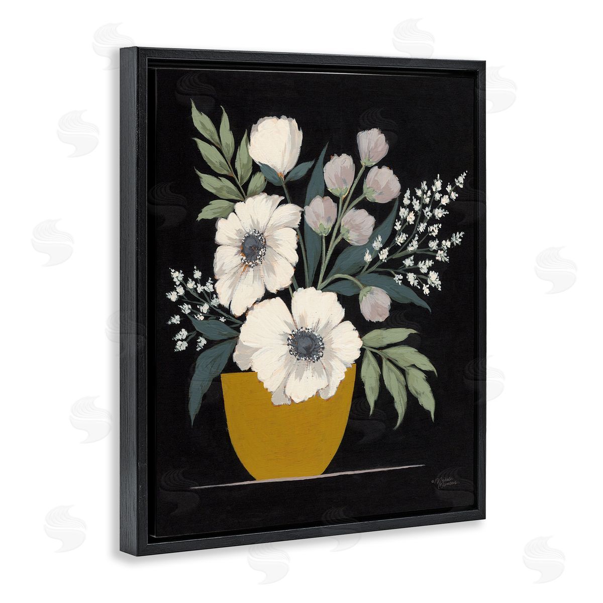 Potted Flower Bouquet Black Floating Frame Canvas Wall Art, Home Decor by Michele Norman