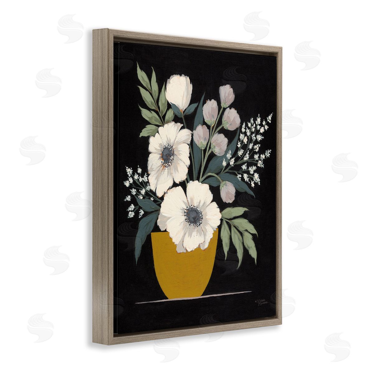 Potted Flower Bouquet Brown Floating Frame Canvas Wall Art, Home Decor by Michele Norman